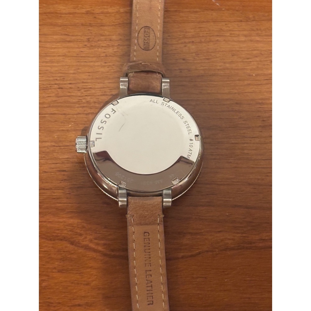 Fossil AM-4391 Women Watch Stainless Steel Tan Leather Band Date Window 10 ATM - Picture 5 of 6